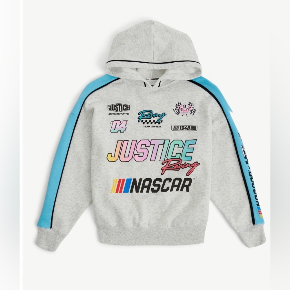 Justice x NASCAR Racing Hoodie Girls Medium (10) Gray Colorblock NWT